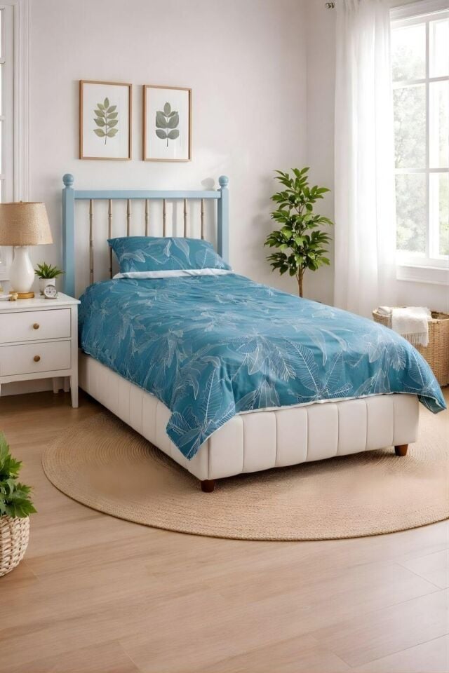 Mavi Baza Başlık Seti 120×200 | MDF Başlık | Klasik Baza | Şık ve Dayanıklı Genç Odası Yatak Seti