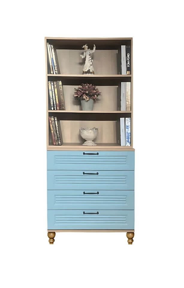 Mavi Çekmeceli Şifonyer ve Kitaplık Set