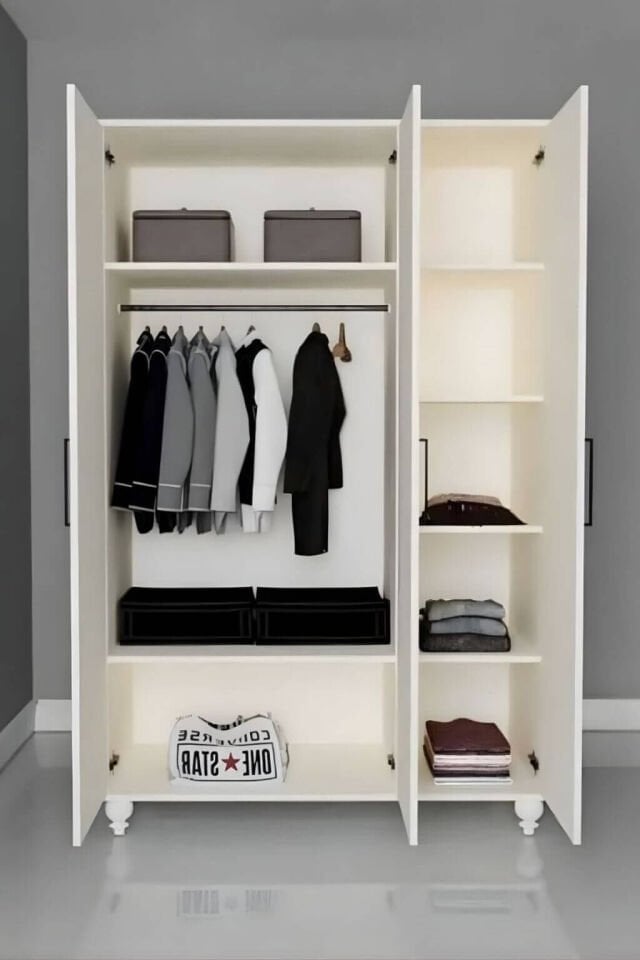 Alin 3 Kapaklı Dolap | MDF Gövde | Ağaç Ayaklar | Geniş ve Şık Genç Odası Dolabı