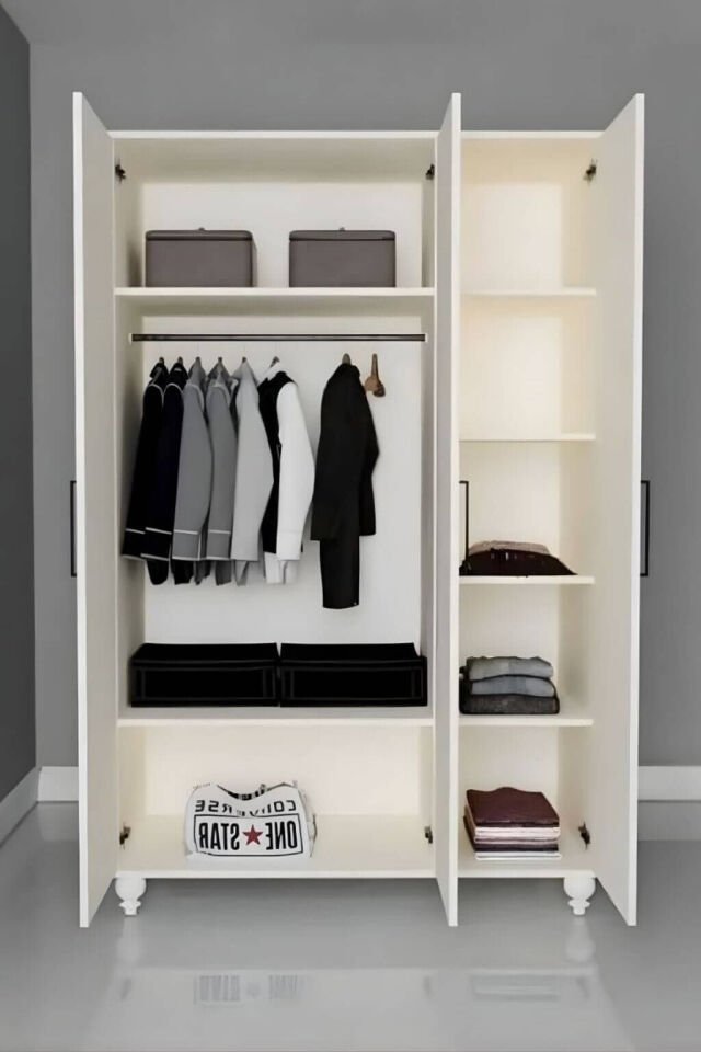 Alin 3 Kapaklı Çocuk Odası Dolabı | MDF Gövde | Ağaç Ayaklar | Geniş ve Şık Genç Odası Dolabı