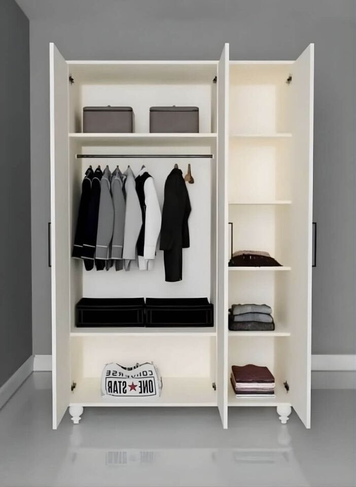 Alin 3 Kapaklı Dolap | MDF Gövde | Ağaç Ayaklar | Geniş ve Şık Genç Odası Dolabı