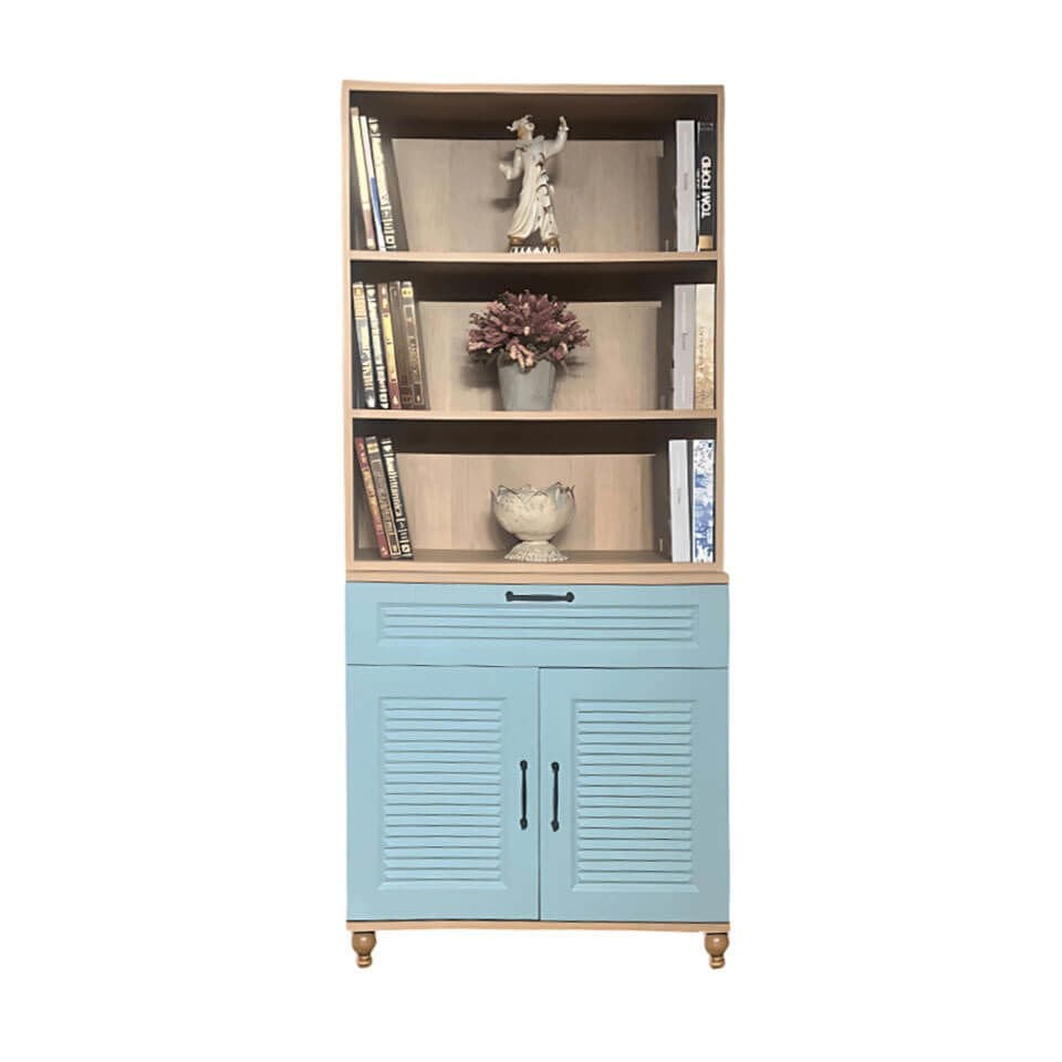 Mavi Kapaklı Şifonyer ve Kitaplık Seti | MDF Gövde | Ağaç Ayaklar | Fonksiyonel ve Şık Depolama Takımı