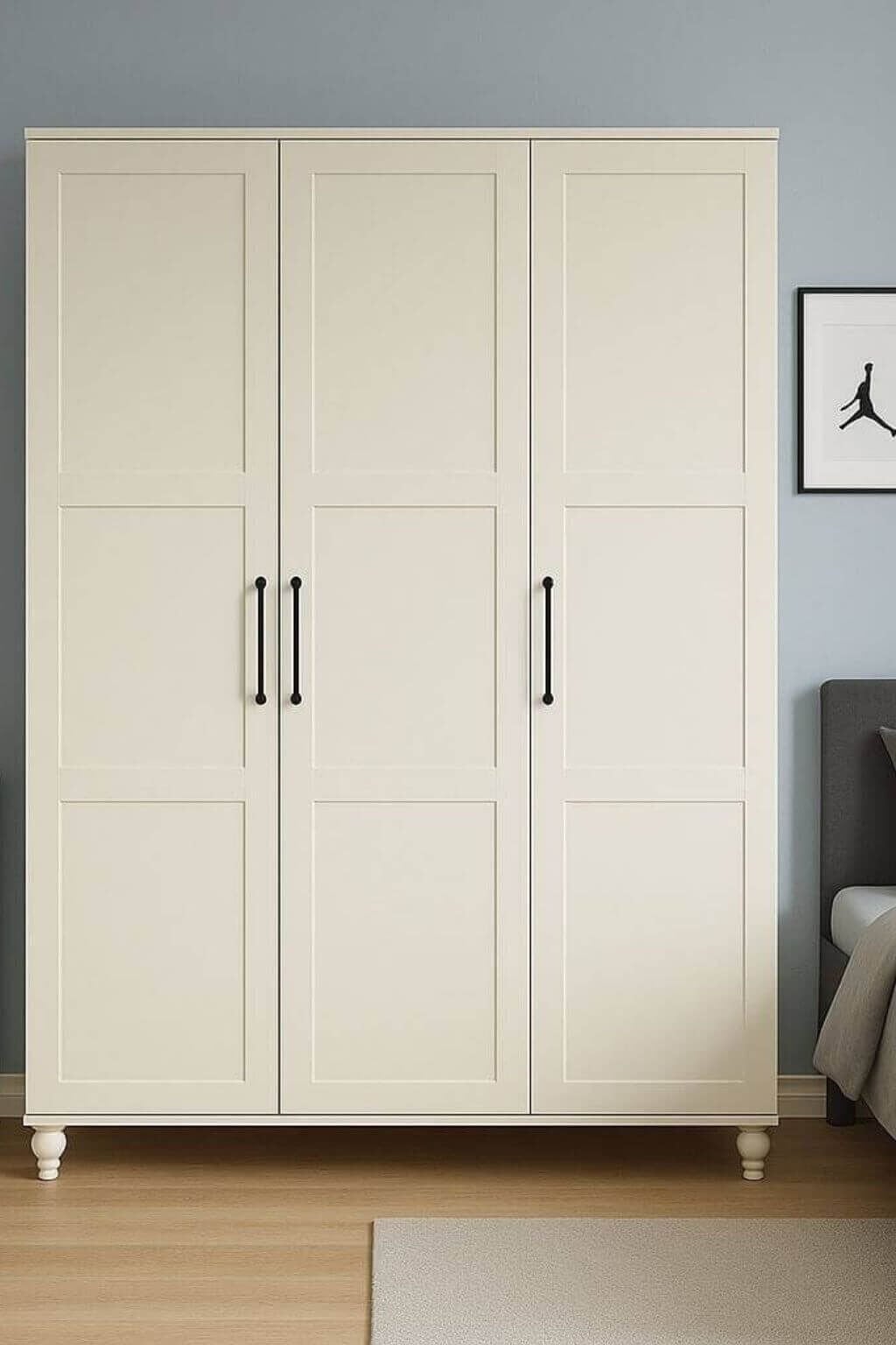 Alin 3 Kapaklı Çekmeceli Dolap | MDF Gövde | Ağaç Ayaklar | Geniş ve Şık Genç Odası Dolabı