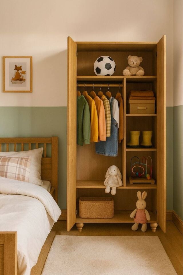 Mavi 2 Kapaklı Dolap | MDF Gövde | Ağaç Ayaklar | Kompakt ve Şık Genç Odası Dolabı