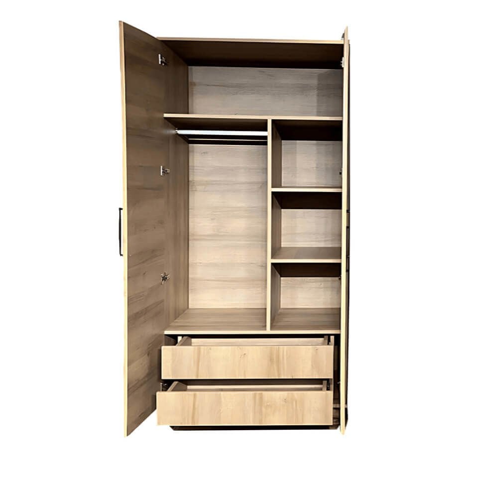 Mavi 2 Kapaklı Çekmeceli Dolap | MDF Gövde | Ağaç Ayaklar | Kompakt ve Şık Genç Odası Dolabı