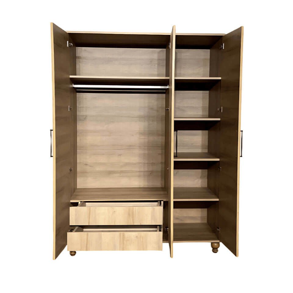 Mavi 3 Kapaklı Çekmeceli Dolap | MDF Gövde | Ağaç Ayaklar | Şık ve Fonksiyonel Genç Odası Dolabı