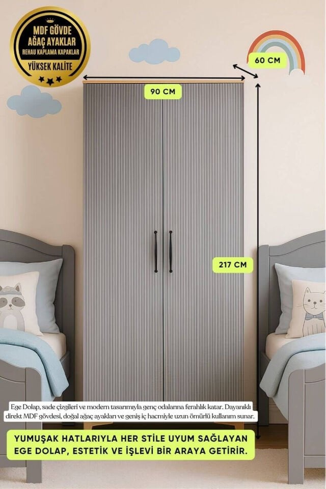 Ege 2 Kapaklı Dolap | MDF Gövde | Ağaç Ayaklar | Modern ve Kullanışlı Tasarım