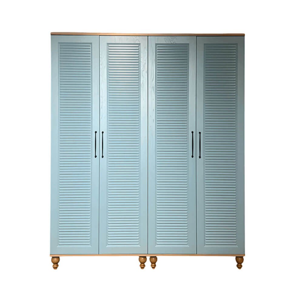 Mavi 4 Kapaklı Çekmeceli Dolap | MDF Gövde | Ağaç Ayaklar | Geniş ve Şık Genç Odası Dolabı