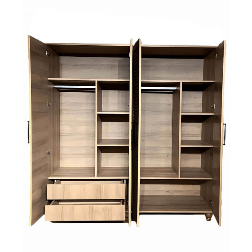 Mavi 4 Kapaklı Çekmeceli Dolap | MDF Gövde | Ağaç Ayaklar | Geniş ve Şık Genç Odası Dolabı