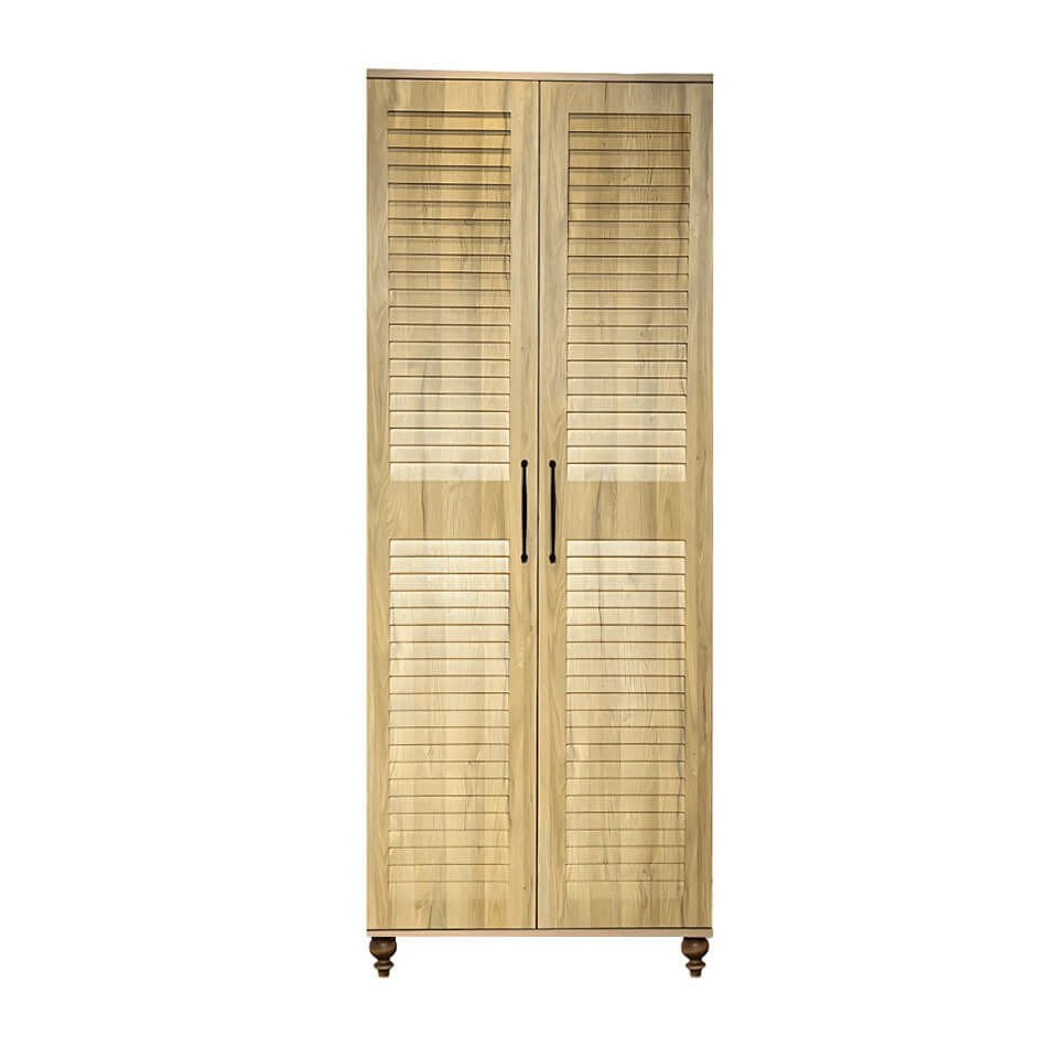 Pera Wood 2 Kapaklı Çekmeceli Dolap | MDF Gövde | Ağaç Ayaklar | Panjur Kapaklı | Şık ve Fonksiyonel Genç Odası Dolabı