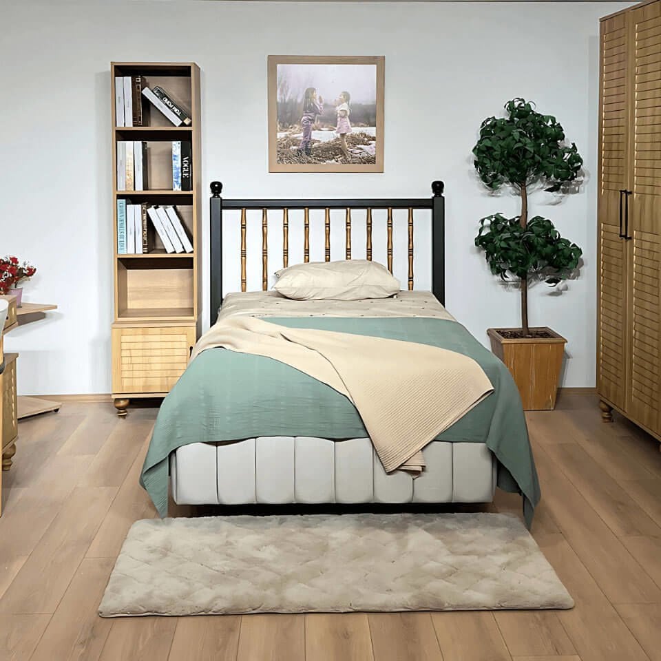 Pera Wood 2 Kapaklı Çekmeceli Dolap | MDF Gövde | Ağaç Ayaklar | Panjur Kapaklı | Şık ve Fonksiyonel Genç Odası Dolabı