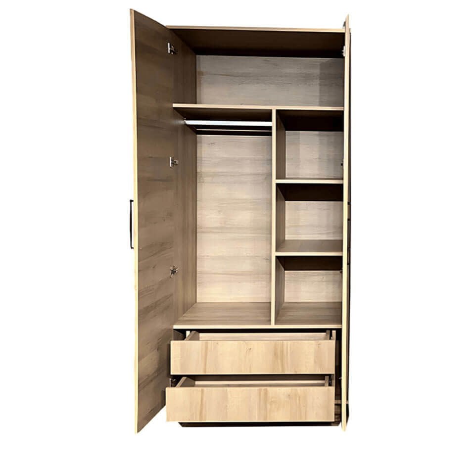 Pera Wood 2 Kapaklı Çekmeceli Dolap | MDF Gövde | Ağaç Ayaklar | Panjur Kapaklı | Şık ve Fonksiyonel Genç Odası Dolabı