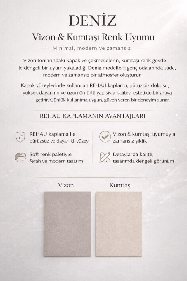 Deniz 2 Kapaklı Çekmeceli Genç Odası Dolabı | MDF | Ağaç Ayaklar | REHAU Kaplama Kapaklar