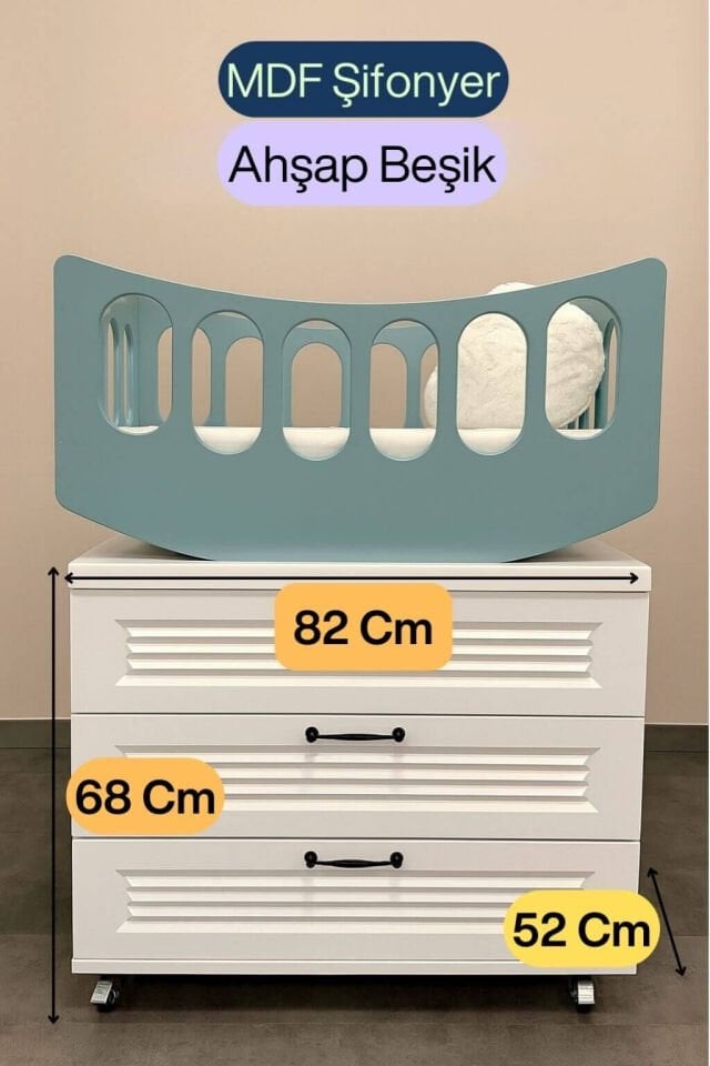 Arion Beşik & Şifonyer İkilisi – MDF Şifonyer-Ahşap Beşik Lake Boyalı Üst Kısım REHAU Kapaklar ile Üstün Kalite