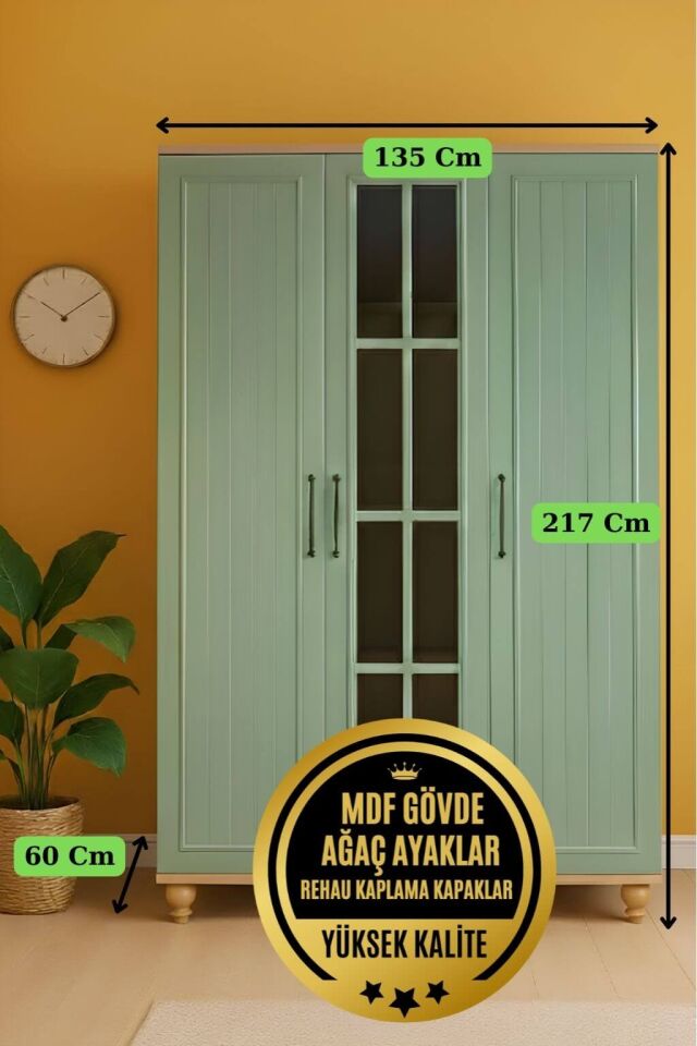 Gülsün 3 Kapaklı Çekmeceli Dolap | MDF Gövde | Ağaç Ayaklar | Şık ve Fonksiyonel Genç Odası Dolabı