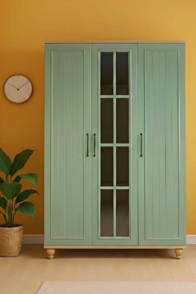 Gülsün 3 Kapaklı Çekmeceli Dolap | MDF Gövde | Ağaç Ayaklar | Şık ve Fonksiyonel Genç Odası Dolabı