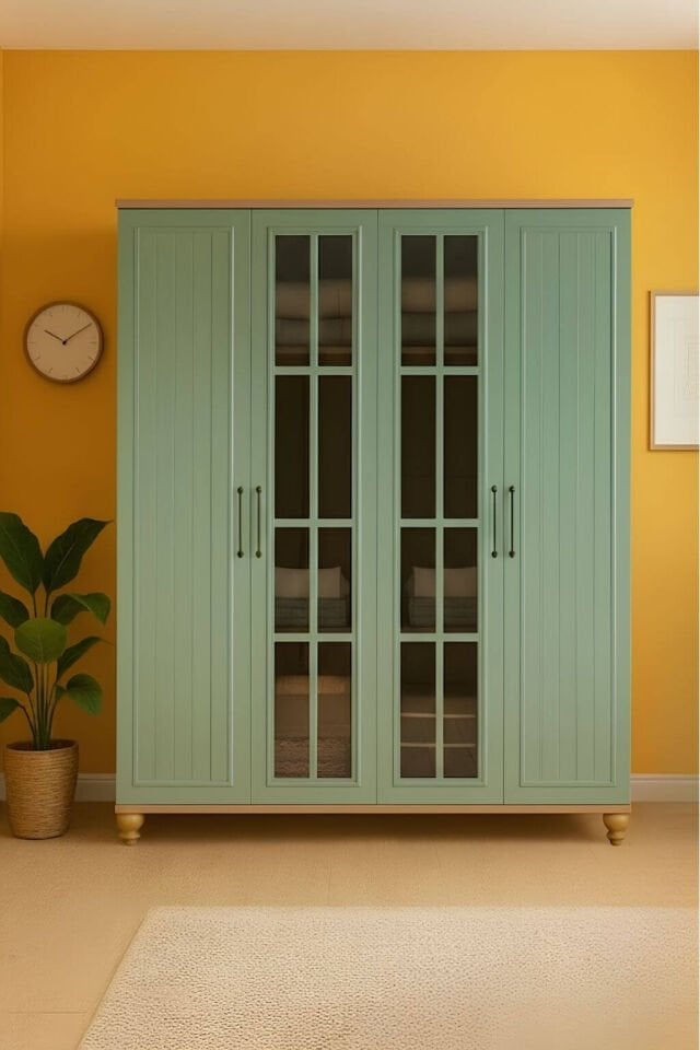 Gülsün 4 Kapaklı Çekmeceli Dolap | MDF Gövde | Ağaç Ayaklar | Geniş ve Şık Genç Odası Dolabı