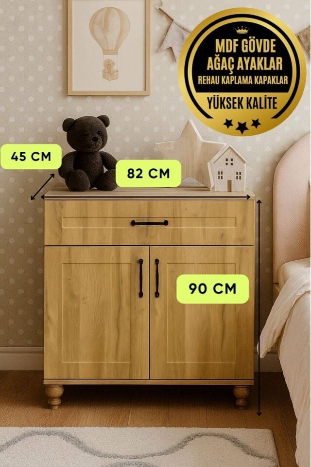 Alin Wood Kapaklı Şifonyer | MDF Gövde | Ağaç Ayaklar | Fonksiyonel ve Şık Depolama