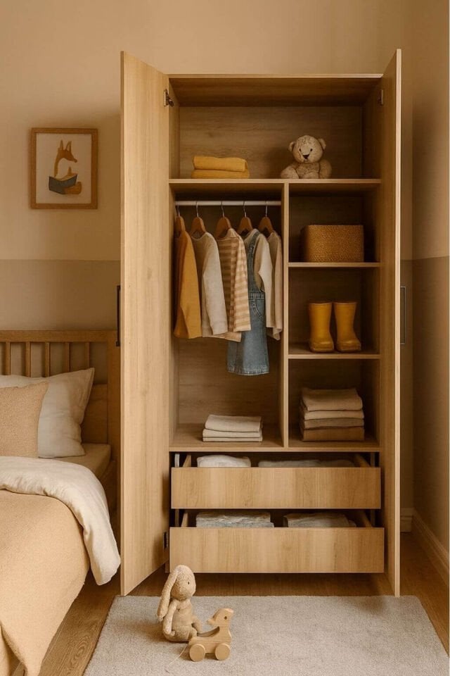 Alin Wood 2 Kapaklı Çekmeceli Dolap | MDF Gövde | Ağaç Ayaklar | Şık ve Fonksiyonel Tasarım