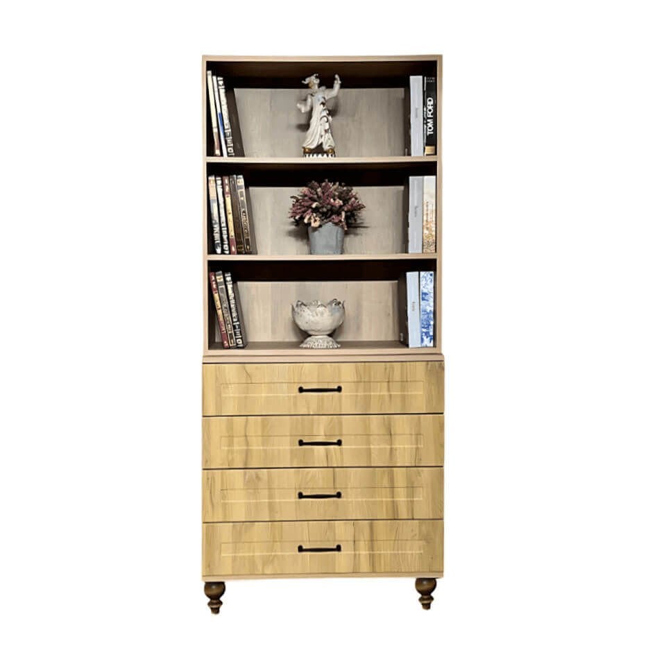 Alin Wood Çekmeceli Şifonyer ve Kitaplık Seti | MDF Gövde | Ağaç Ayaklar | Fonksiyonel ve Şık Tasarım