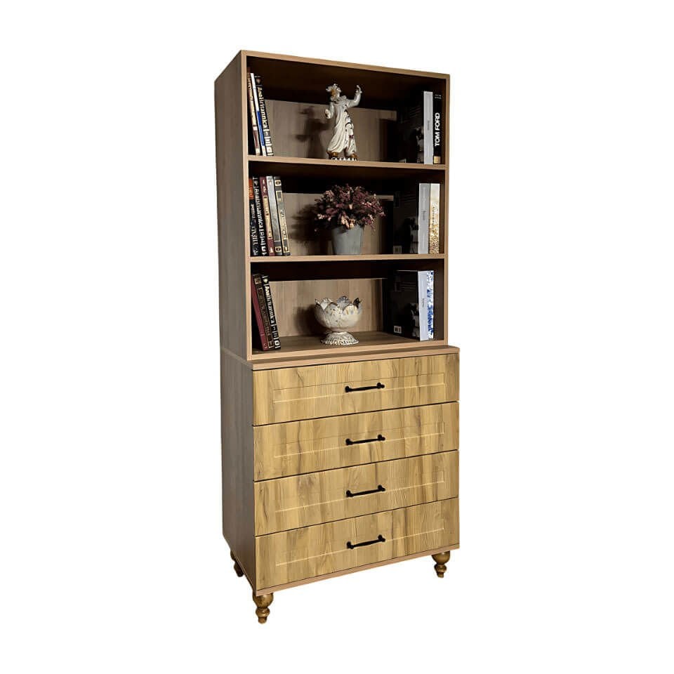 Alin Wood Çekmeceli Şifonyer ve Kitaplık Seti | MDF Gövde | Ağaç Ayaklar | Fonksiyonel ve Şık Tasarım