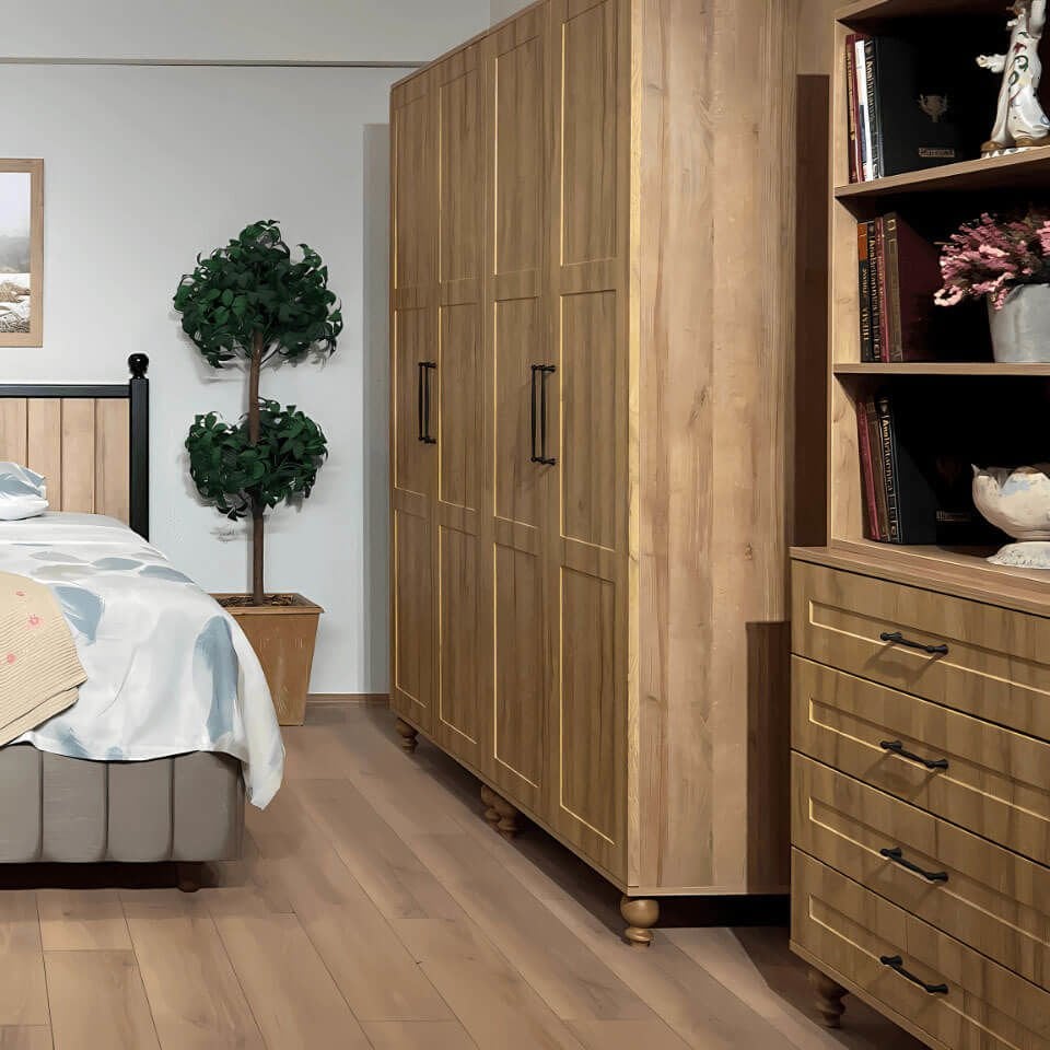 Alin Wood Çekmeceli Şifonyer ve Kitaplık Seti | MDF Gövde | Ağaç Ayaklar | Fonksiyonel ve Şık Tasarım