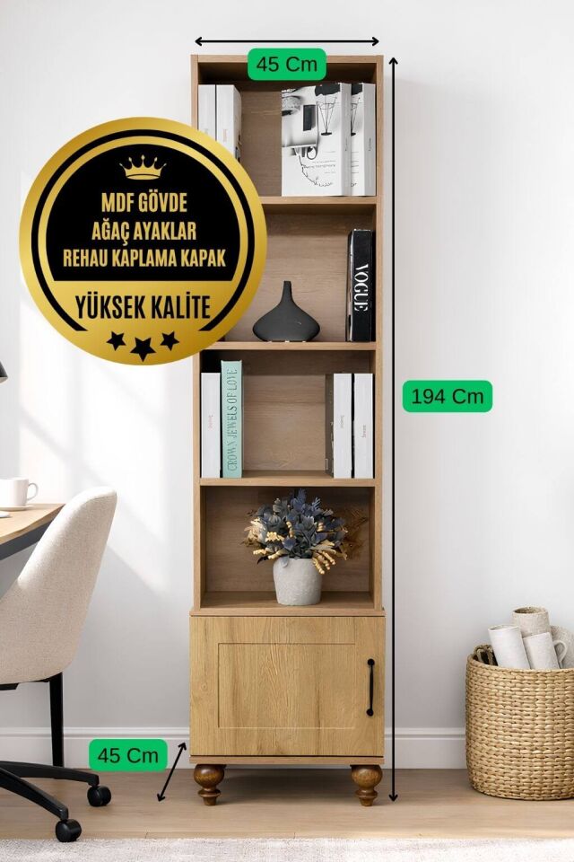 Alin Wood Komodin ve Kitaplık Set | MDF Gövde | Ağaç Ayaklar | Dekoratif ve Fonksiyonel Mobilya