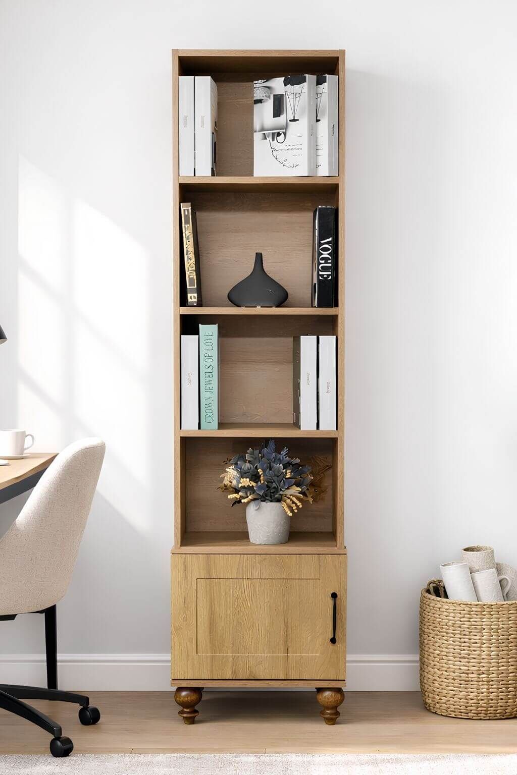 Alin Wood Komodin ve Kitaplık Set | MDF Gövde | Ağaç Ayaklar | Dekoratif ve Fonksiyonel Mobilya