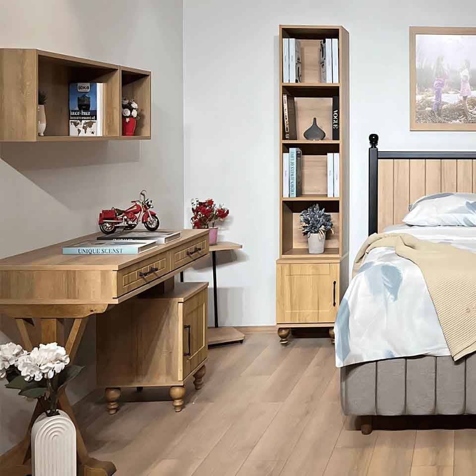 Alin Wood Komodin ve Kitaplık Set | MDF Gövde | Ağaç Ayaklar | Dekoratif ve Fonksiyonel Mobilya