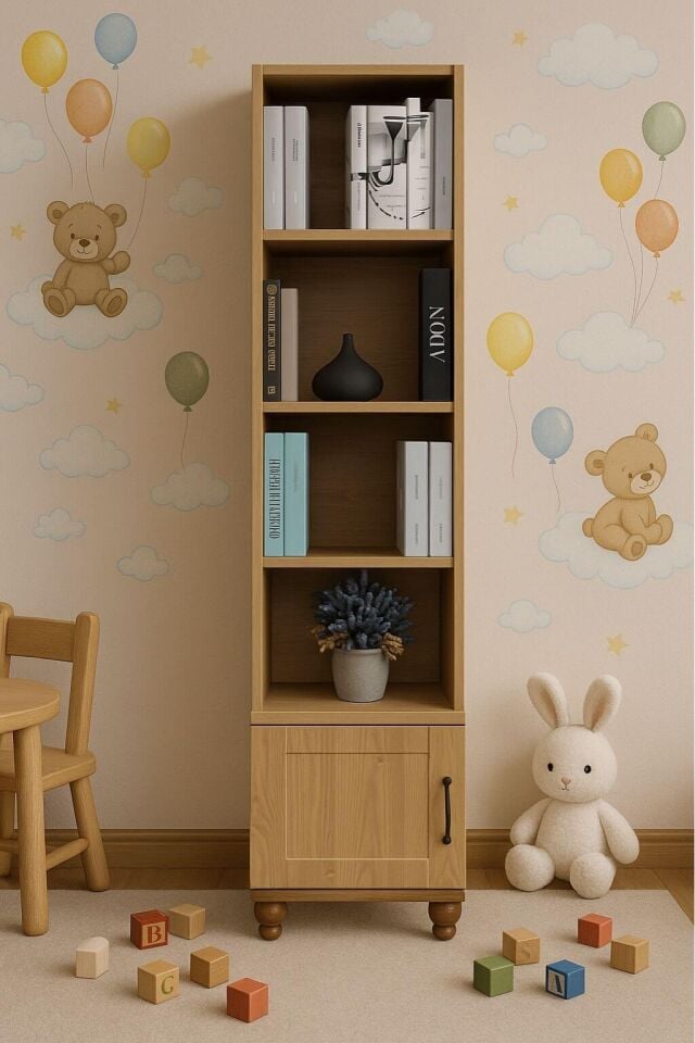 Alin Wood Komodin ve Kitaplık Set | MDF Gövde | Ağaç Ayaklar | Dekoratif ve Fonksiyonel Mobilya