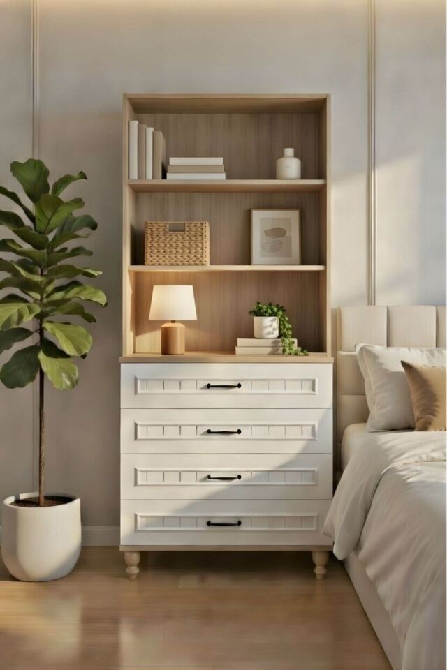 Nefes Çekmeceli Şifonyer ve Kitaplık Set | MDF Gövde | Ağaç Ayaklar | Estetik ve Pratik Çözüm