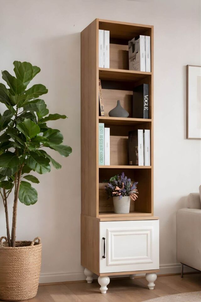 Sicilya Komodin ve Kitaplık Set | MDF Gövde | Ağaç Ayaklar | Dekoratif ve Fonksiyonel Mobilya