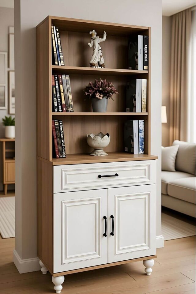 Sicilya Kapaklı Şifonyer ve Kitaplık Set | MDF Gövde | Ağaç Ayaklar | Şıklıkla Bütünleşen Fonksiyonellik