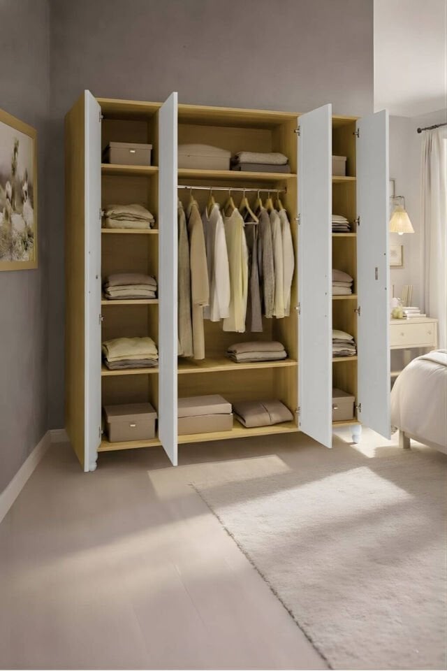 Sicilya Dolap 4 Kapaklı | MDF Gövde | Ağaç Ayaklar | Estetik Dokunuşlarla Geliştirilmiş Yapı