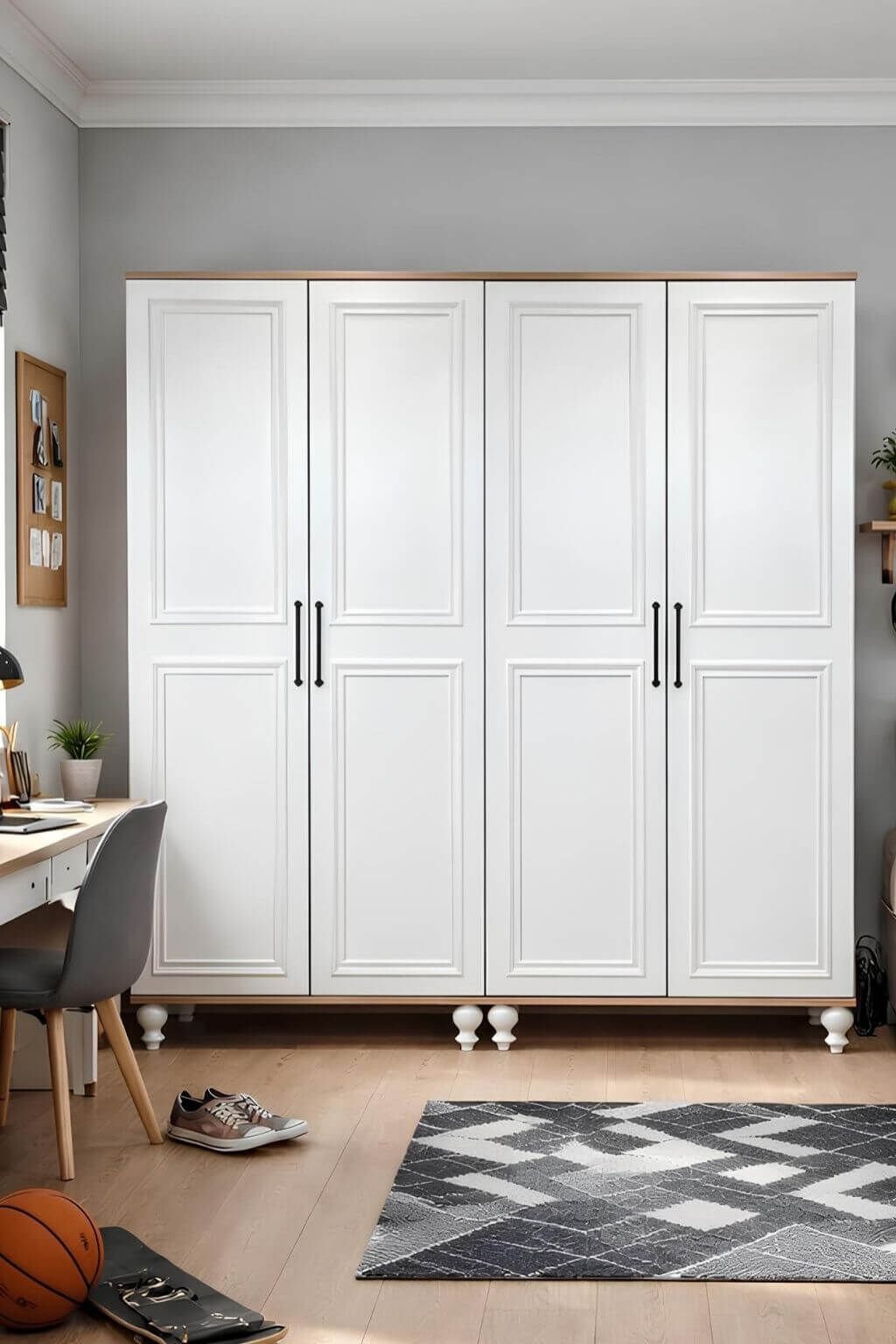 Sicilya Dolap 4 Kapaklı - Çekmeceli | MDF Gövde | Ağaç Ayaklar | Estetik Dokunuşlarla Geliştirilmiş Yapı