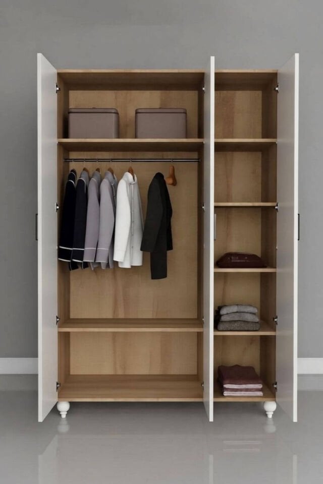 Sicilya Dolap 3 Kapaklı | MDF Gövde | Ağaç Ayaklar | Estetik Dokunuşlarla Geliştirilmiş Yapı