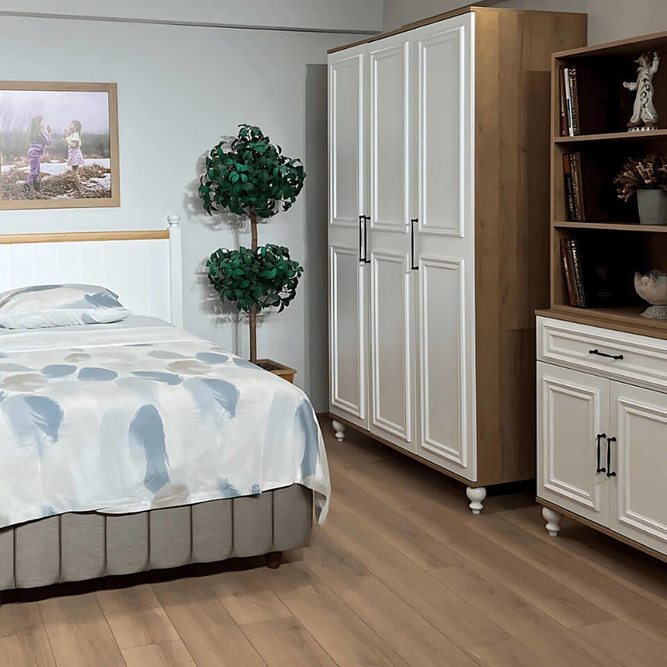 Sicilya Dolap 3 Kapaklı - Çekmeceli | MDF Gövde | Ağaç Ayaklar | Estetik Dokunuşlarla Geliştirilmiş Yapı