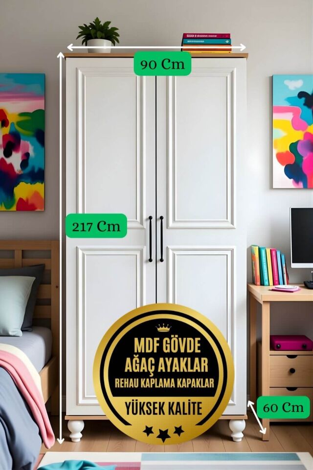 Sicilya Dolap 2 Kapaklı - Çekmeceli | MDF Gövde | Ağaç Ayaklar | Estetik Dokunuşlarla Geliştirilmiş Yapı