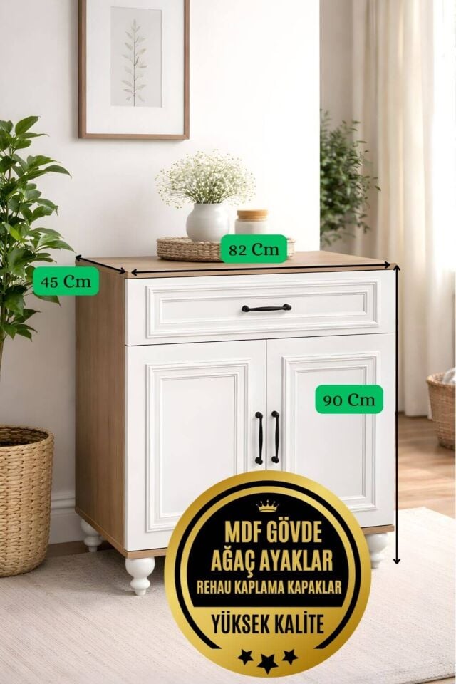 Sicilya Beyaz Renk Şifonyer | MDF Gövde | Ağaç Ayaklar | Modern ve Kullanışlı Tasarım