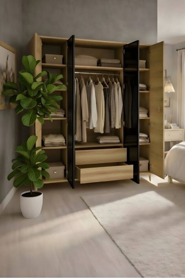 Ege Dolap 4 Kapaklı - Çekmeceli | MDF Gövde | Ağaç Ayaklar | Fonksiyonellik ve Şıklığı Buluşturan Tasarım