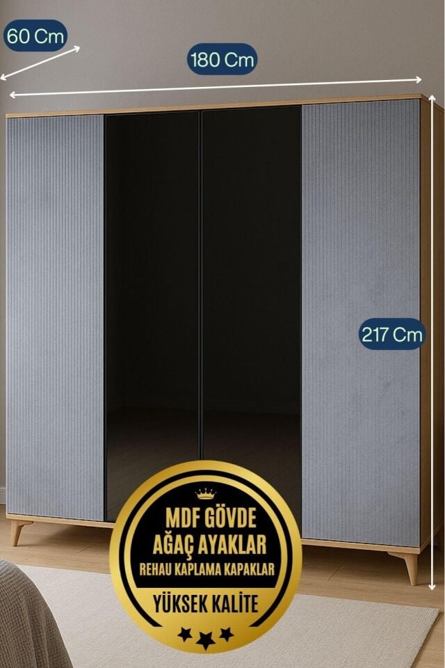 Ege Dolap 4 Kapaklı - Çekmeceli | MDF Gövde | Ağaç Ayaklar | Fonksiyonellik ve Şıklığı Buluşturan Tasarım