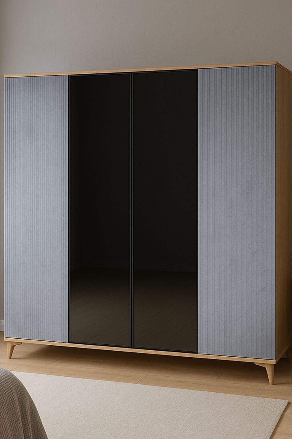 Ege Dolap 4 Kapaklı - Çekmeceli | MDF Gövde | Ağaç Ayaklar | Fonksiyonellik ve Şıklığı Buluşturan Tasarım