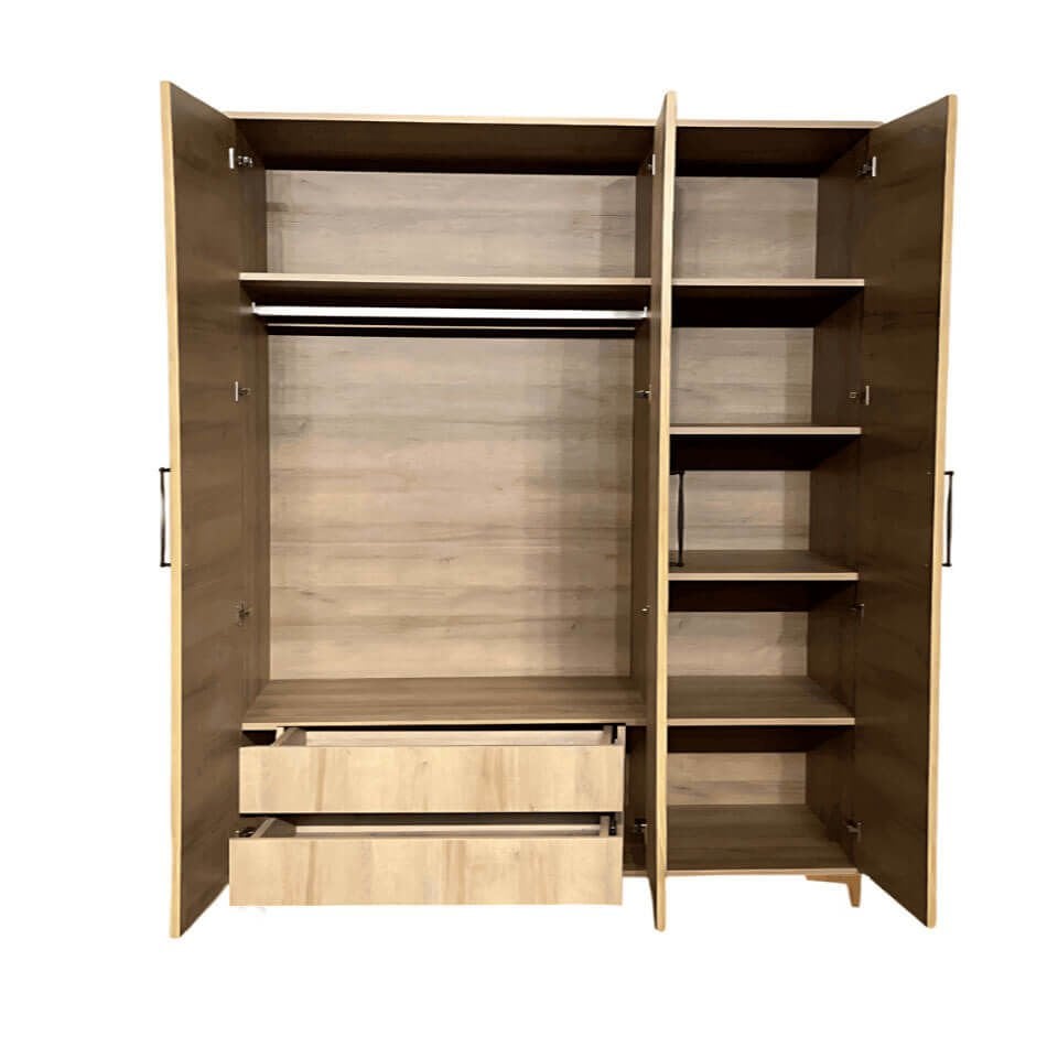 Ege Dolap 3 Kapaklı - Çekmeceli | MDF Gövde | Ağaç Ayaklar | Fonksiyonellik ve Şıklığı Buluşturan Tasarım