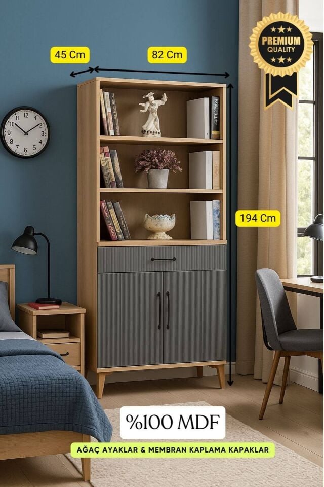 Ege Kapaklı Şifonyer ve Kitaplık Set | MDF Gövde | Ağaç Ayaklar | Şıklıkla Bütünleşen Fonksiyonellik