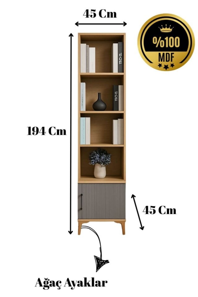 Ege Komodin ve Kitaplık Set | MDF Gövde | Ağaç Ayaklar | Dekoratif ve Fonksiyonel Mobilya