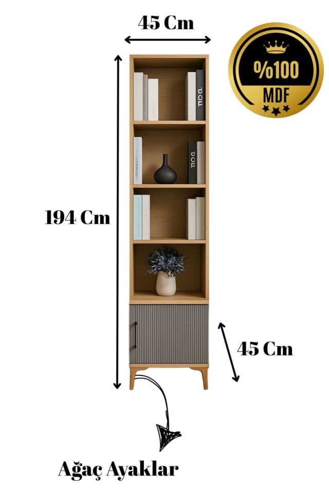 Ege Komodin ve Kitaplık Set | MDF Gövde | Ağaç Ayaklar | Dekoratif ve Fonksiyonel Mobilya