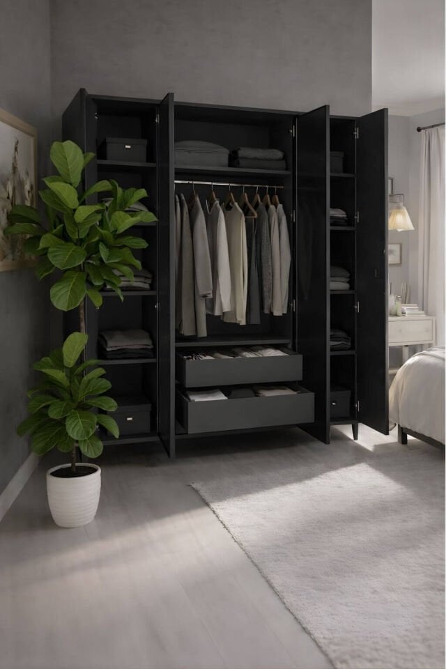 Poyraz Dolap 4 Kapaklı-Çekmeceli | MDF Gövde | Ağaç Ayaklar | Modern ve Kullanışlı Tasarım