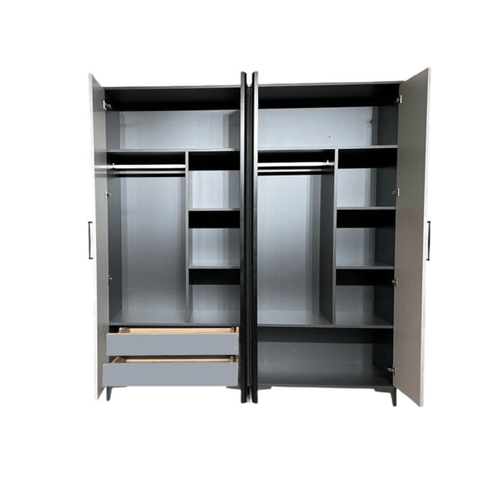 Poyraz Dolap 4 Kapaklı-Çekmeceli | MDF Gövde | Ağaç Ayaklar | Modern ve Kullanışlı Tasarım