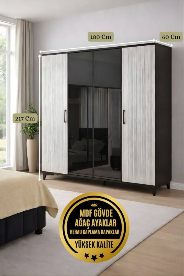 Poyraz Dolap 4 Kapaklı-Çekmeceli | MDF Gövde | Ağaç Ayaklar | Modern ve Kullanışlı Tasarım