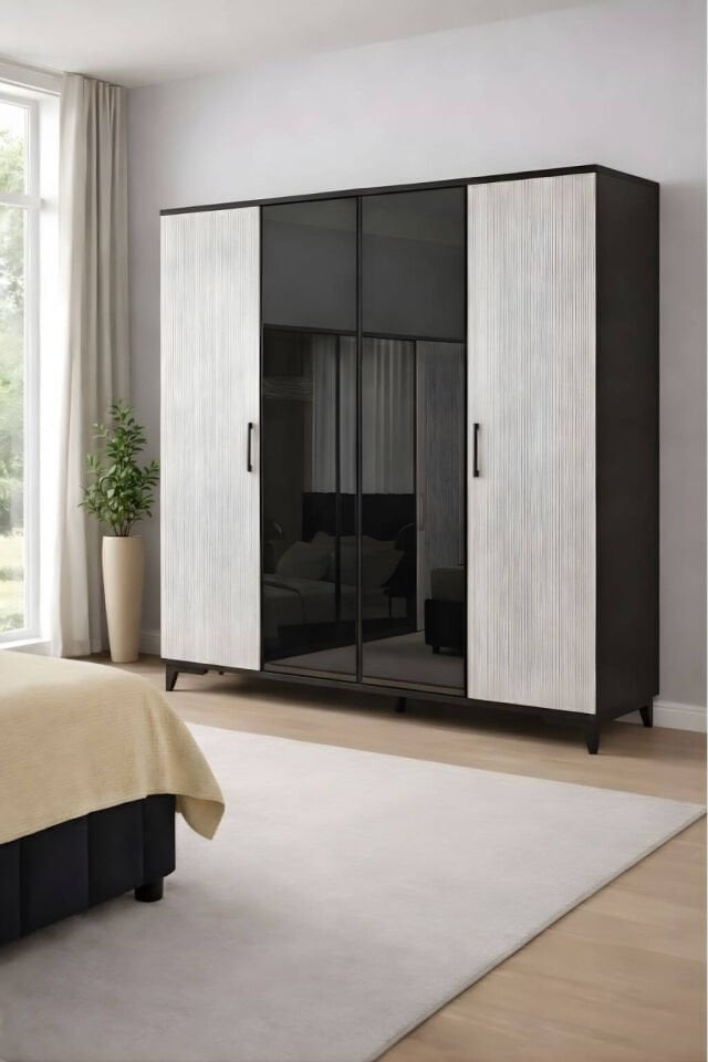 Poyraz Dolap 4 Kapaklı-Çekmeceli | MDF Gövde | Ağaç Ayaklar | Modern ve Kullanışlı Tasarım